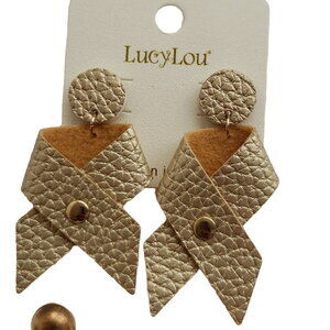Vegan‎ Leather Bow Pierced Earrings Rose Gold